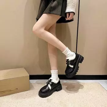 Small leather shoes with fleece 2025 winter women s shoes new warm cotton shoes fluffy shoes soft leather soft sole loafers snow boots 35 чёрный