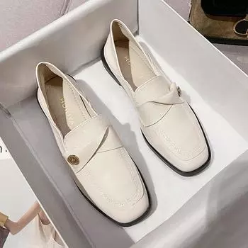 Small leather shoes women s 2024 spring and autumn new soft-soled single shoes women s British style one-pedal loafers women s X270-13 35 чёрный