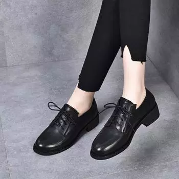 Small leather shoes women s autumn new first-layer cowhide lace-up polished retro flat-soled single shoes four-season shoes 35