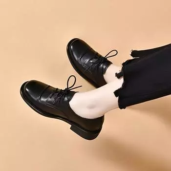 Small leather shoes women s new lace-up flat shoes first layer cowhide college style women s style 34