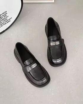 Small leather shoes women s new spring festival thick sole height increase one pedal versatile casual loafer single shoes 35 чёрный