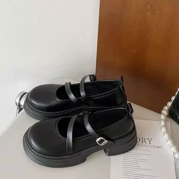 Small leather shoes women s new summer round head retro platform thick heel trendy Mary Jane single shoes 35