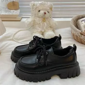 Small leather shoes women s spring and autumn new black heightening shoes retro muffin Mary Jane shoes 35