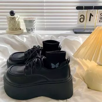 Small leather shoes women s summer new versatile retro platform muffin black round head single shoes 35