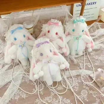 Small Lolita Rabbit Shoulder Bags Soft Lop Ear Rabbit Bags Plush Rabbit Crossbody Bag Cosplay синий