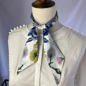 Маленький длинный и узкий шелковый шарф-лента, завязанная на шелковом шарфе с принтом на голове 100-135CM