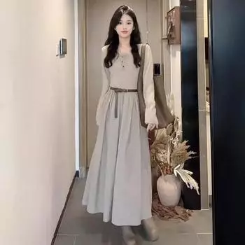 Small Long-sleeved Dress for Women In Late Autumn and Early Winter of 2025, New Korean High-end French Temperament Wear Long Dress S