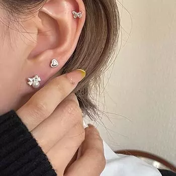 Small Love Bow Pearl Earbone Nails Women S Simple And Elegant Temperament Versatile Screws Cochlear Earrings Earrings