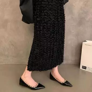 Small man 5cm inner height increase rivet tip shallow mouth single shoes women s 2024 summer new one-pedal ladyshoes boat shoes 35