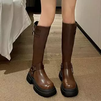 Small man height-increasing zipper boots 2024 autumn and winter Korean version fashionable retro tall boots thick-soled height-increasing knight boots 35 чёрный