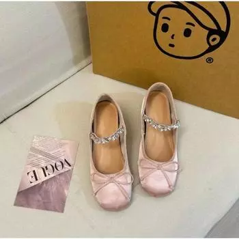 Small man increases height 5cm ballet shoes for women, spring and autumn rhinestone bow, light mouth satin outer wear, single shoes for women 34