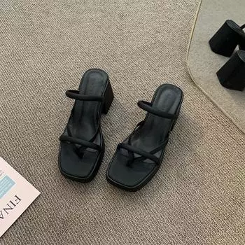 Small man increases height, white pinch-on flip-flops, women wear new versatile toe-on cool slippers in summer 35 чёрный