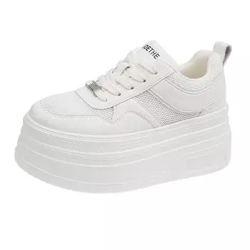 Small man increases the height of mesh white shoes for women in the summer of 2025, new breathable and lightweight sports board shoes, popular muffin 34