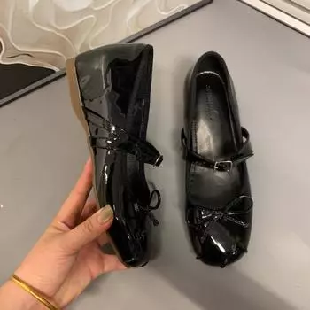 Small man inner height increase 5cm Mary Jane shoes spring and autumn bow word with ballet single shoes women s outer wear 34