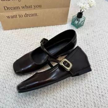 Small man inner height increase 5cm small leather shoes women s one-word buckle with square head shallow mouth retro Mary Jane single shoes spring 34