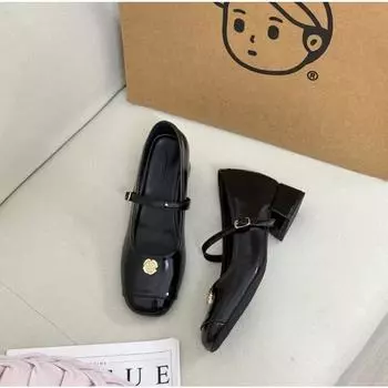 Small man inner height increase 7cm Mary Jane retro single shoes metal decoration camellia versatile commuter thick heel women s shoes 34