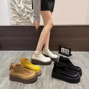 Small man thick sole height increased by 6 cm casual shoes 2025 spring and summer new breathable muffin fashion temperament single shoes 35 абрикосовый