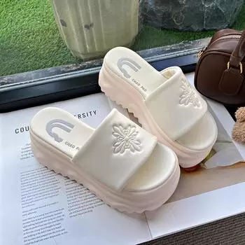 Small man with thick bottom and height increase of 8cm cross flower slippers women s summer wear muffin super high heel sandals 34