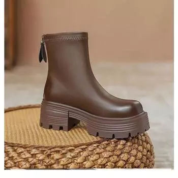 Small Martin boots women s 2024 autumn and winter new heightening real soft leather thin boots thick-soled polished high-heeled short boots 35 чёрный