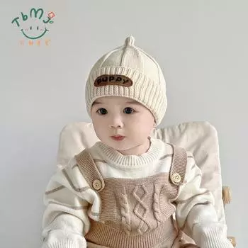 Small month-old baby hat winter letter knitted pacifier hat male and female infants and toddlers warm wool hat winter Suitable for 3-18 months 40-46cm