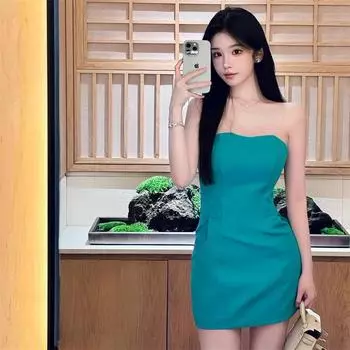 Small off-Neck Tube Top Dress Women s Sleeveless Open Back Dress Waist-Tight Slim Looking Sweet and Spicy Bodycon Dress Picture Color S