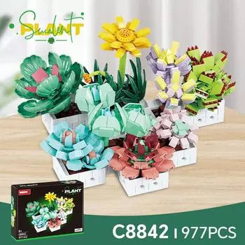 Small Particle Building Block Splicing Flower Potted Plant Creative Assembly Home And Daily Necessities Ornament Toy
