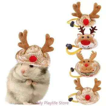 Small Pet Hamster Supplies Straw Christmas Headwear for New Year/Christmas Present Photography Props Elk Cap