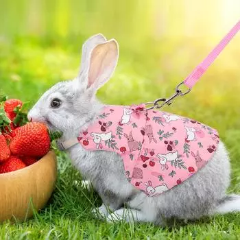 Small Pet Rabbit pulling Rope Set of Stylish Printed Breathable Pet Bunny Chest and Back for Outdoor Use M синий