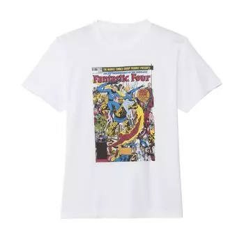 Small Planet Marvel Fantastic Four Comic Cover Short Sleeve Size L T-Shirt, White,
