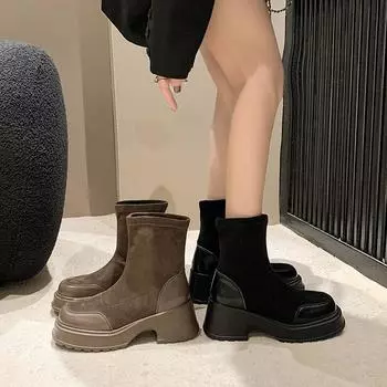 Small platform foot retro British Martin boots women s autumn 2025 new brown thick heel heightening fashion short boots 35 чёрный