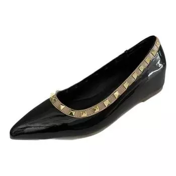 Small pointed patent leather shallow mouth single shoes new rivets inner height increase small leather shoes fashion single shoes women 35