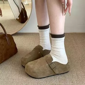 Small Potato Tiancai Suede Pine Cones Shoes Women s Spring and Autumn Retro Thick-soled One Pedal Wear Baotou and Half Slippers 35 хаки