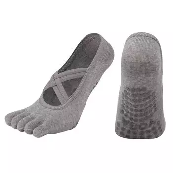 [Small Quick Reverse] T-Shaped Car Cross Strap Same Color Covered Edge Full Finger Five Finger Yoga Socks Dance Sports Socks Gray [35-42]]
