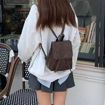 Small Retro American Brown Backpack New Style Ins Simple and Versatile Shoulder Bag