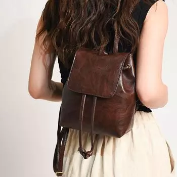 Small Retro Brown Shoulder Bag, Female Summer New Simple Literary Hundred Shoulder Drawstring Bag, Fashion Ladies Backpacks чёрный