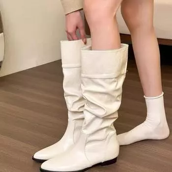 Small retro pointed inner heightening boots women s boots knee high boots Spice girl knight boots skinny boots 35 белый