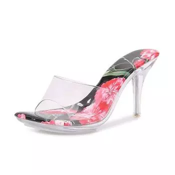 Small round head medium heel sandals women s Xiuhe dress shoes flower crystal sexy high heels 35