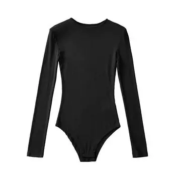 Small round Neck Slim-Fit Long Sleeve Thread Stretch Crotch T-shirt Black S