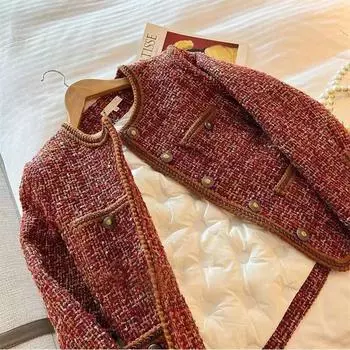 Small Scent Style Down Jacket for Women s Autumn New French Retro Celebrity Tweed Top S