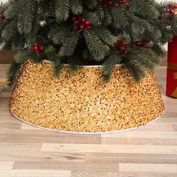 Small shiny Christmas Tree dress Collar Christmas Tree Base Cover Christmas Tree Basket for Holiday Decorations Home Decor золотистый