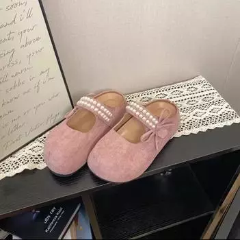 Small shoes half drag inner height increase pearl bow leak instep super thick sole Mary Jane bag head slippers women 35 розовый