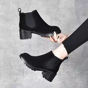 Small short boots women s autumn and winter new thick heel thin matte sheepskin high heel elastic short boots 35