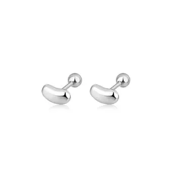 Small Silver Beans Stud Earrings for Women Ear-Caring Sleep No Need to Take off Ear Bone Stud Special-Interest Design Minimalist Delicate Earrings A pair of small silver bean earrings (screw)