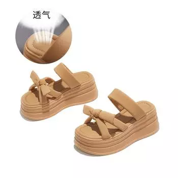 Small size 34 bow slippers women s summer 2025 new models go out to wear beautiful cool slippers women s thick bottom one-word drag 34