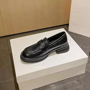 Женская обувь маленьких размеров 313233 Лоферы на платформе и толстом каблуке Осень и зима Колледж Маленькие кожаные туфли 34 Лоферы в британском стиле 34 чёрный