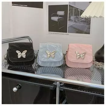 Small Square Bag Butterfly Chain Shoulder Crossbody Bag Mini Lipstick Bag Simple Trendy Saddle Bag Female Exquisite Purse Women синий