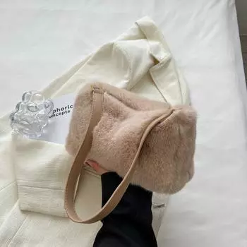 Small square fur women s crossbody bag simple crossbody bags versatile monochromatic vintage unique shoulder bags new