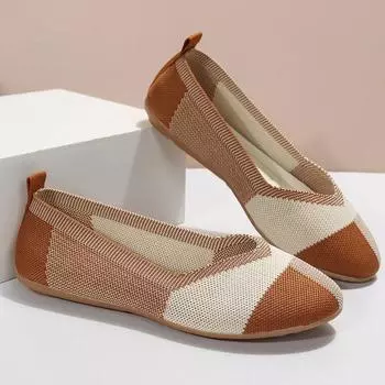 Small square head empty knitted flat-soled single shoes women s Doudou shoes summer breathable flying knitting light mouth versatile low-top grandma s 36