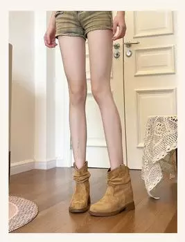 Small stacked short boots women s autumn new thick-soled heightening western cowboy boots single boots versatile Martin boots 35