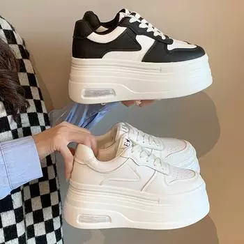 Small super thick-soled leather little white shoes women s 2024 summer new Korean version 8cm height-increasing muffin board shoes single shoes 35 белый